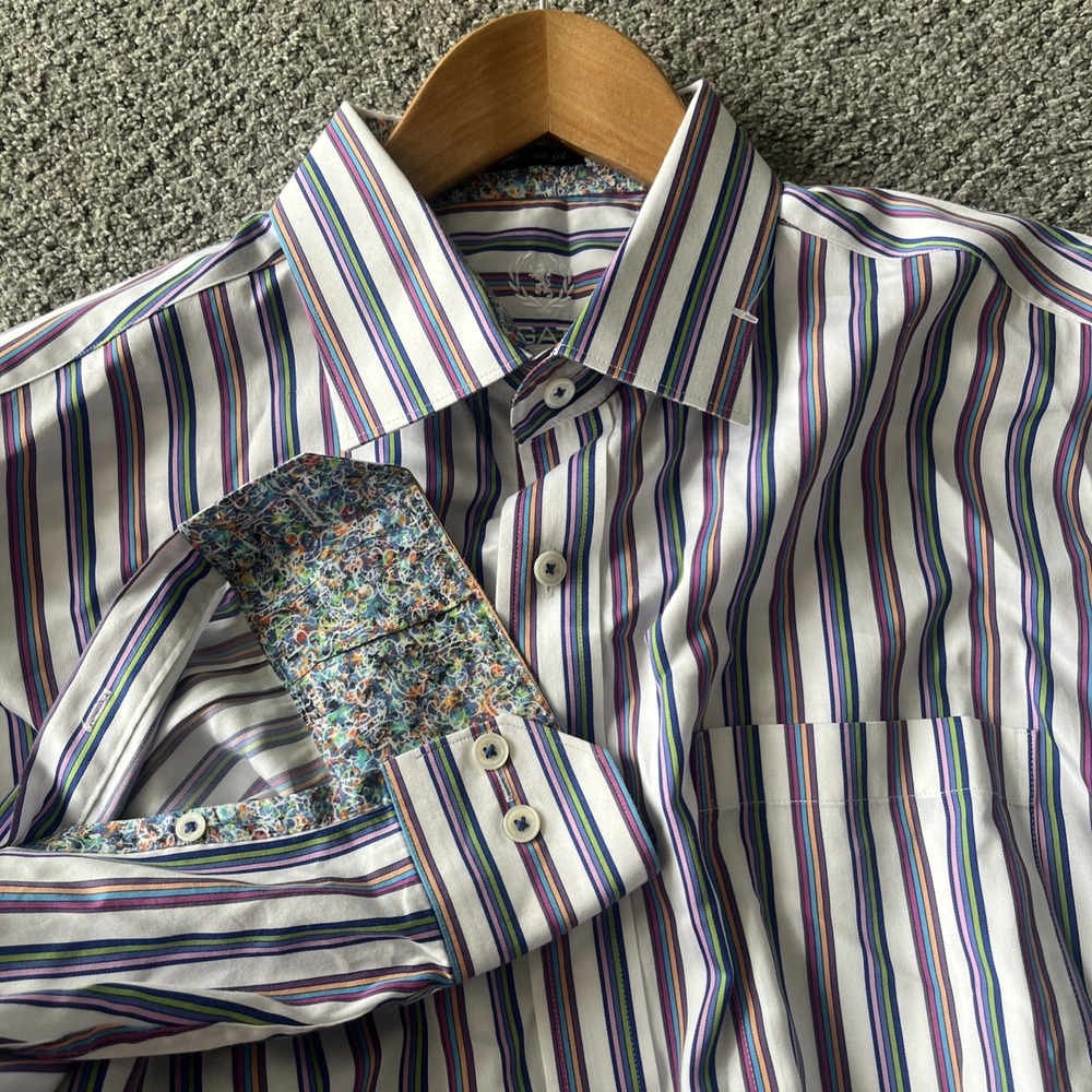 Men's Bugatchi Classic Fit Long Sleeve Button Up Shirt, Striped; XL. EUC‎